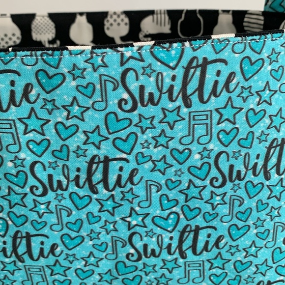 Swiftie Fabric Basket in Aqua and Turquoise Blue Taylor Swift Fabric and Cat - Picture 3 of 11